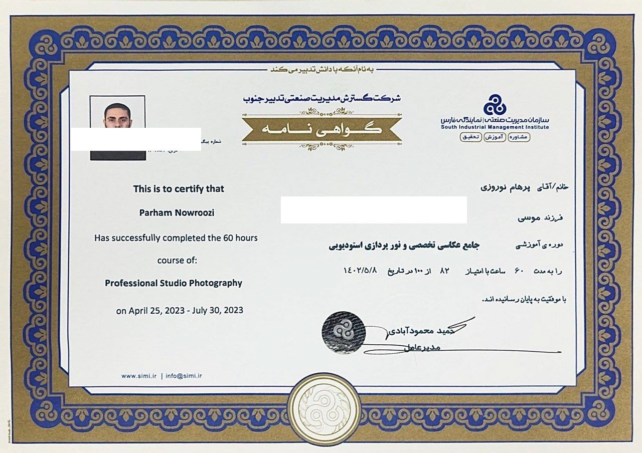 Professional Studio Photography certificate