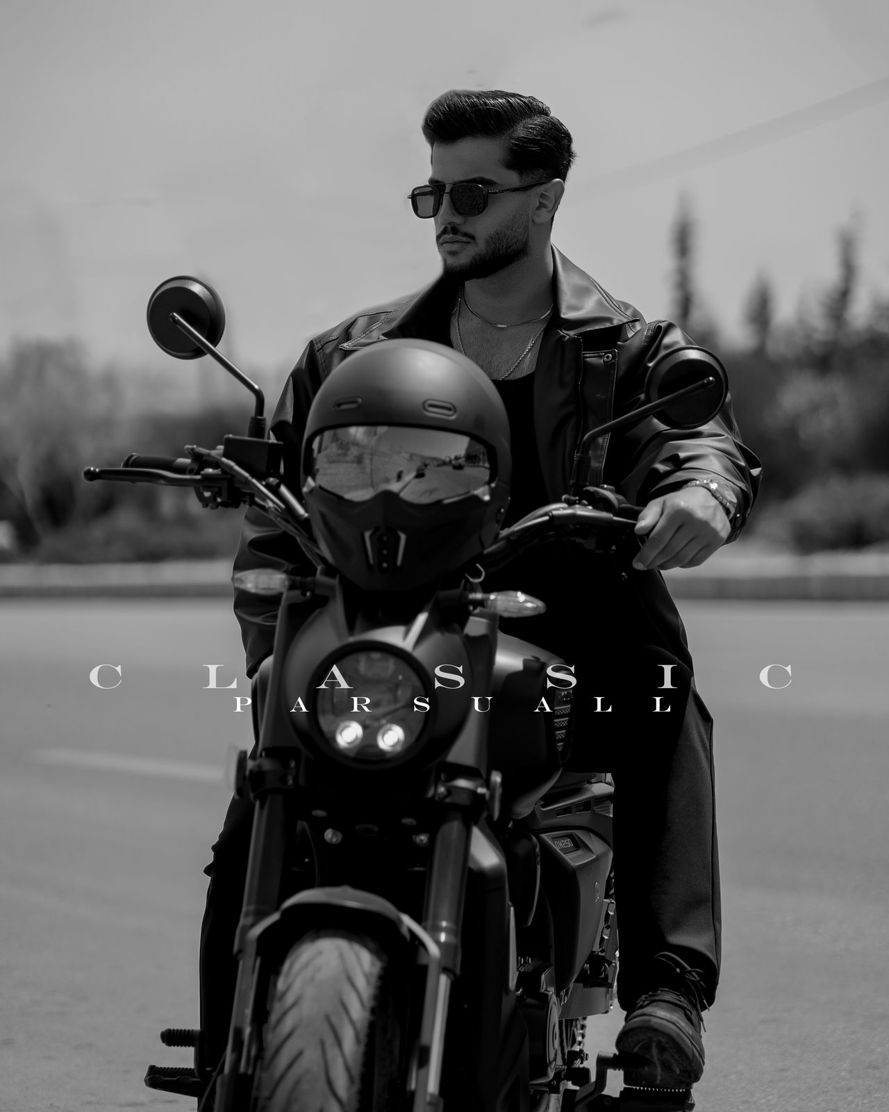 Classic motorcycle editorial portrait